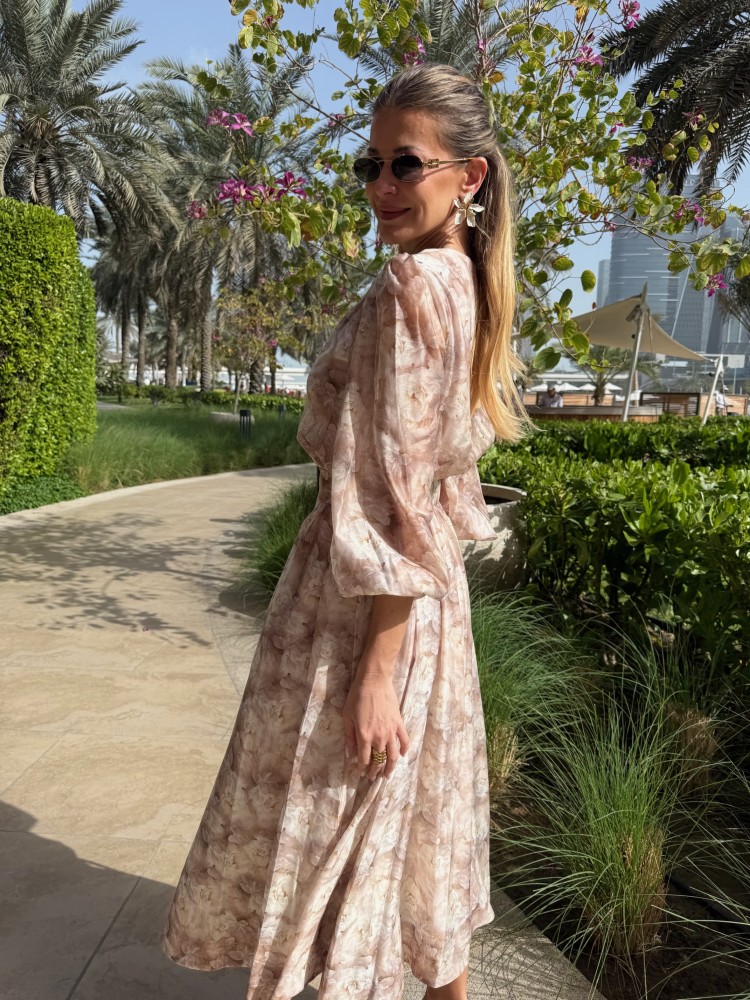 Sukienka beżowa długa KWIAT