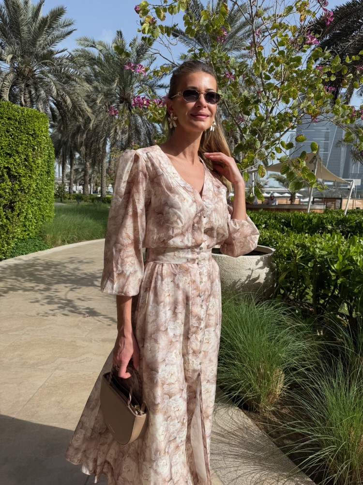 Sukienka beżowa długa KWIAT