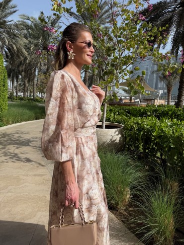 Sukienka beżowa długa KWIAT