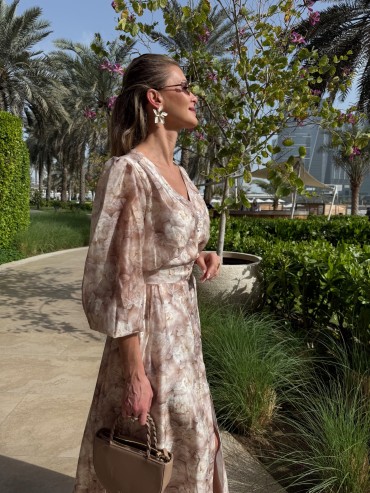 Sukienka beżowa długa KWIAT