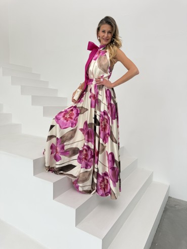 Sukienka maxi w kwiaty amarantowa MARBEL