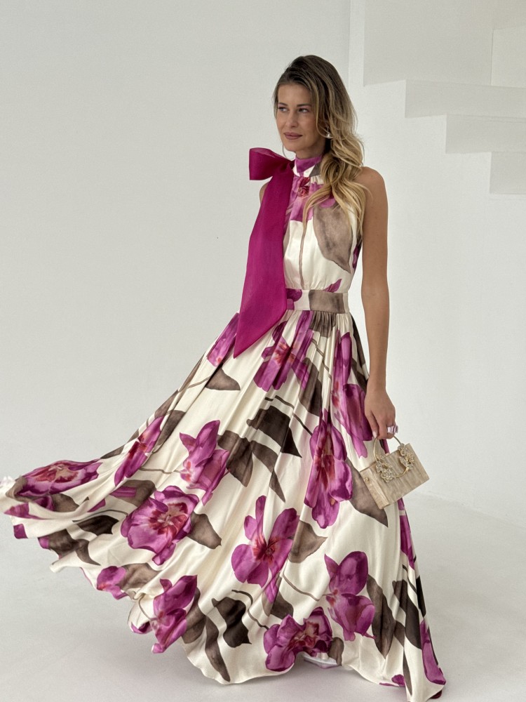 Sukienka maxi w kwiaty amarantowa MARBEL