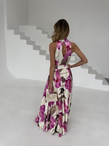 Sukienka maxi w kwiaty amarantowa MARBEL