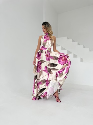 Sukienka maxi w kwiaty amarantowa MARBEL