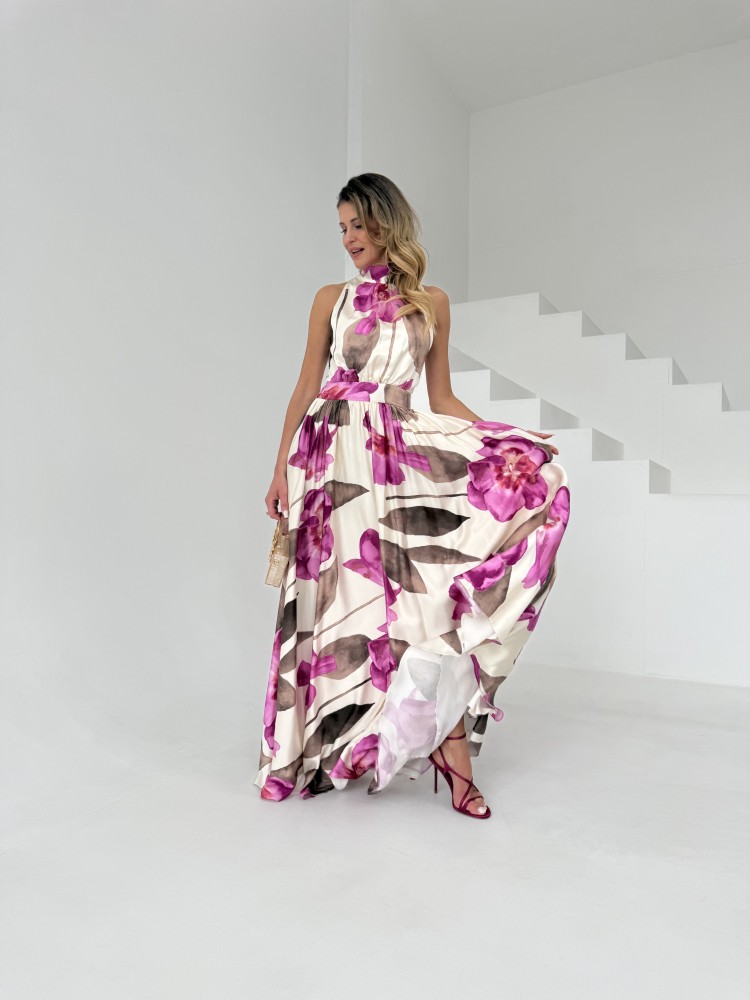 Sukienka maxi w kwiaty amarantowa MARBEL