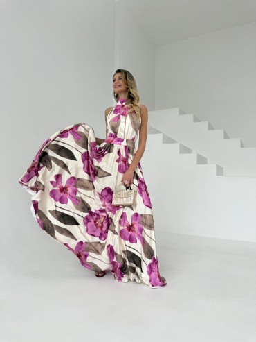 Sukienka maxi w kwiaty amarantowa MARBEL