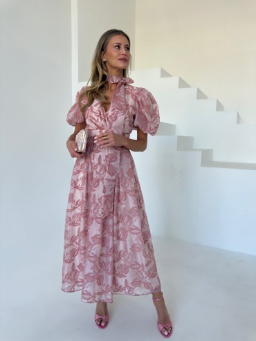 Sukienka midi w kwiaty różowa LUSI