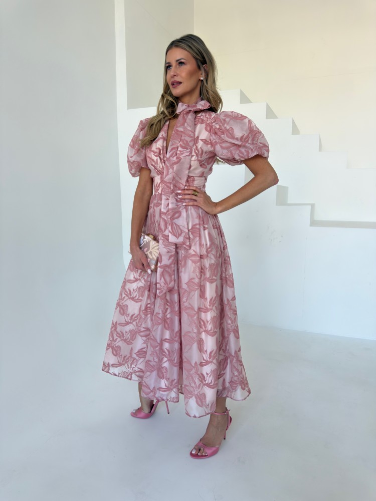 Sukienka midi w kwiaty różowa LUSI