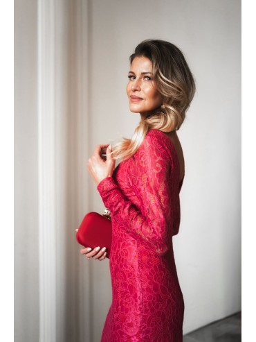 Sukienka maxi w koronkę różowa LUNESSA
