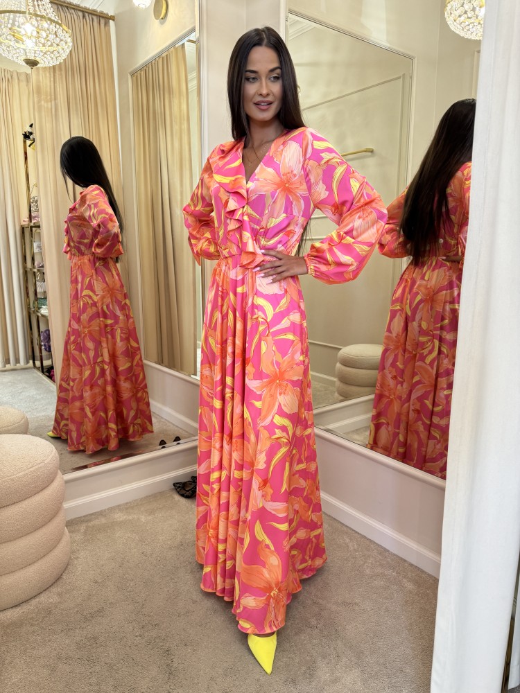 Sukienka maxi pomarańczowo-różowa CAPRI